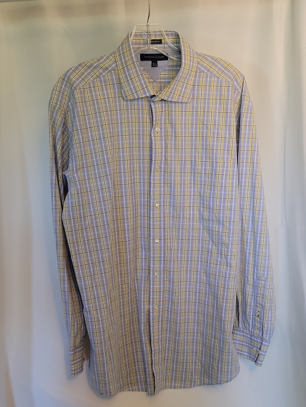 Tommy Hilfiger Light Blue and Yellow Plaid Dress Shirt